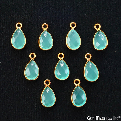 Aqua Chalcedony Pears 6x8mm Gemstone Single Bail Gold Bezel Connector