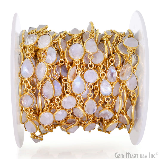 Rainbow Moonstone Below 10mm Gold Plated Bezel Continuous Connector Chain