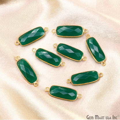 Green Onyx 27x9mm Rectangle Faceted Gold Bezel Double Bail Gemstone Connector