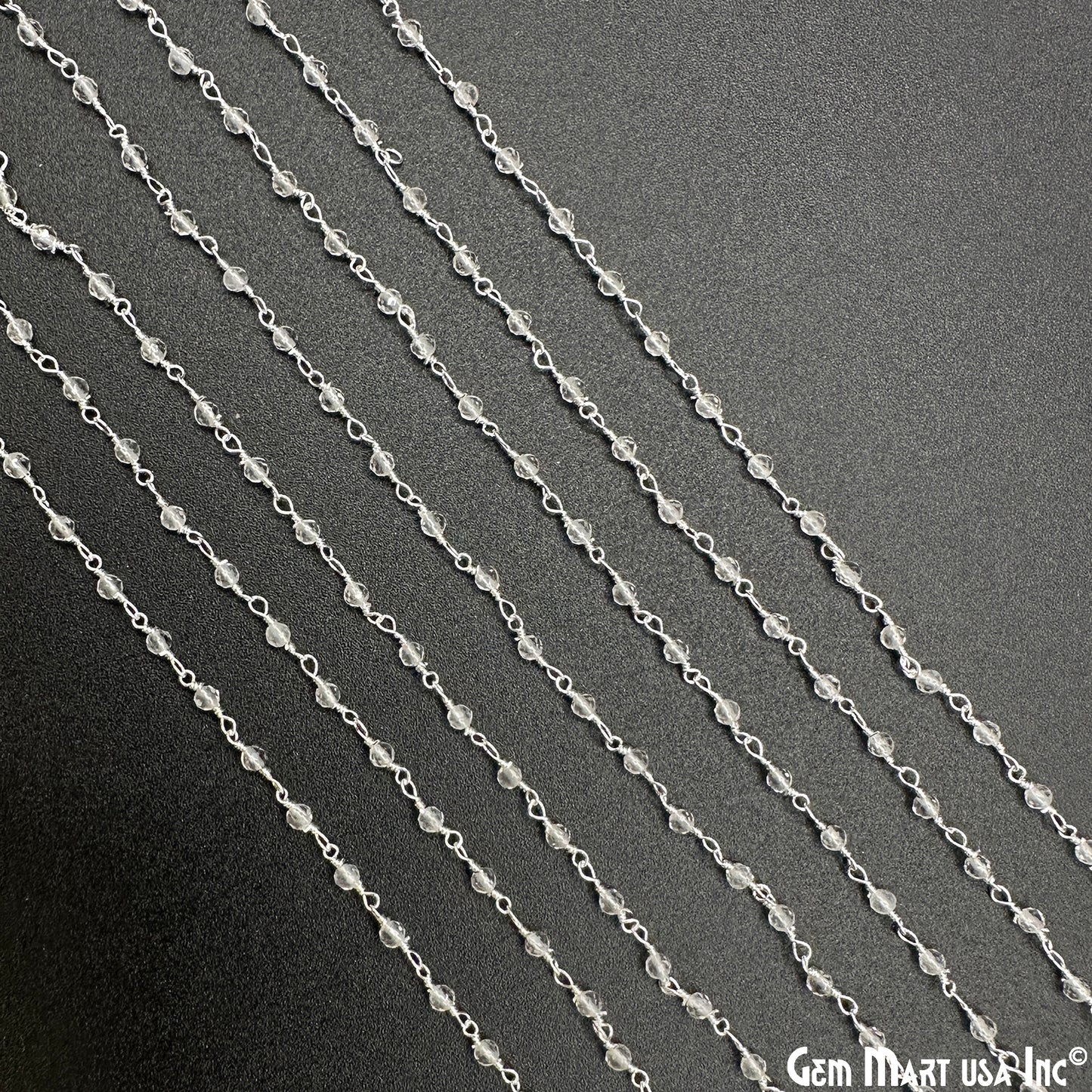 Crystal 2-2.5mm Tiny Beads Silver Wire Wrapped Rosary Chain
