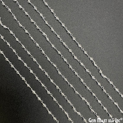 Crystal 2-2.5mm Tiny Beads Silver Wire Wrapped Rosary Chain