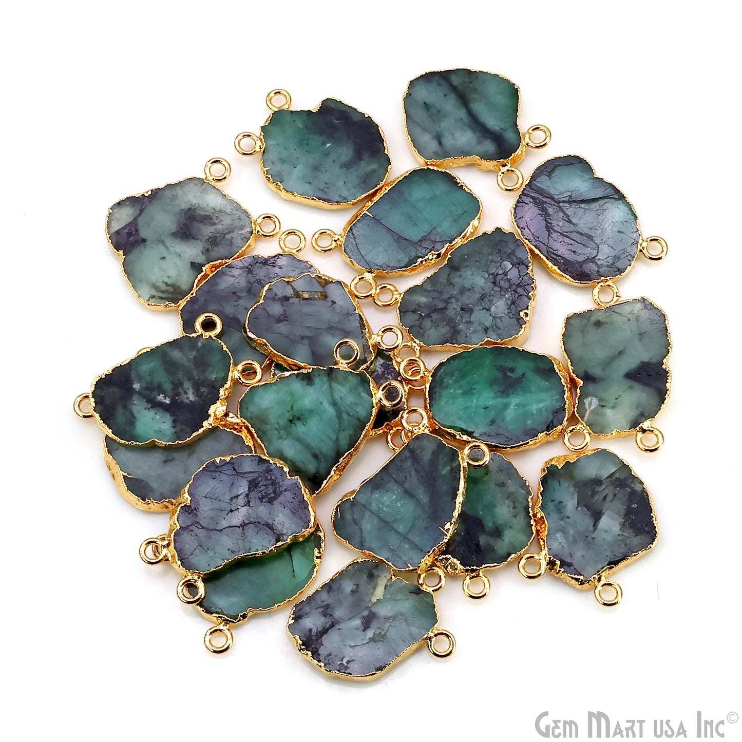 Emerald Free Form 20x17mm Electroplated Gemstone Double Bail Connector