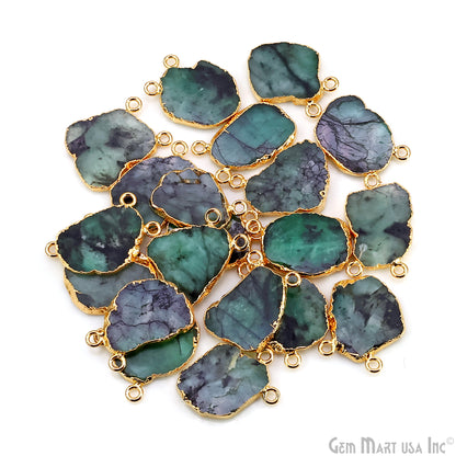Emerald Free Form 20x17mm Electroplated Gemstone Double Bail Connector