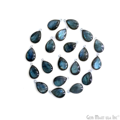 Flashy Labradorite Cabochon 13x18mm Pears Single Bail Silver Plated Gemstone Connector