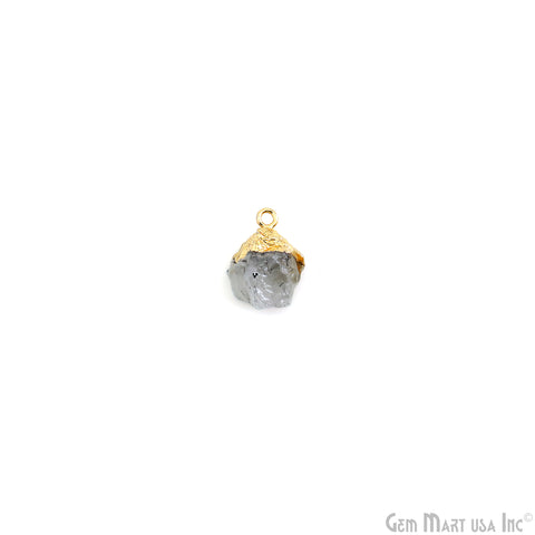 Rough Rutilated Geode, Raw Crystal, Gold Electroplated 22x14mm, Single Bail Gemstone Connector