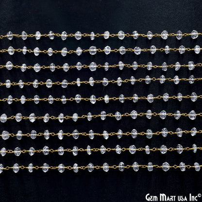 White Topaz Faceted 5-6mm Gold Wire Wrapped Beads Rosary Chain