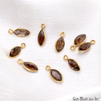 Smoky Topaz 5x10mm Marquise Brilliant Cut Gold Plated Bezel Single Bail Connector