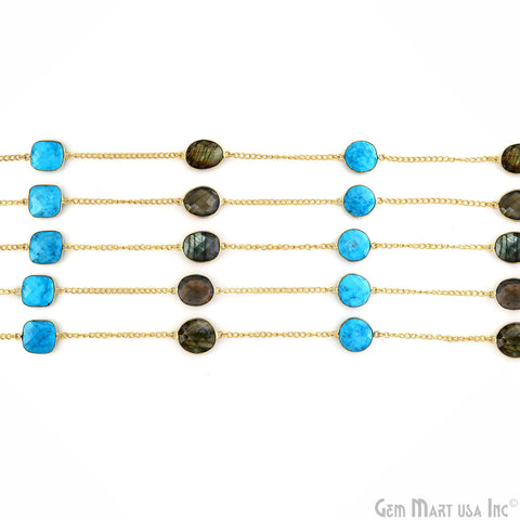 Turquoise With Labradorite 15mm Gold Plated Bezel Link Connector Chain