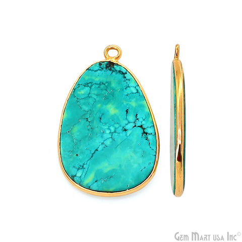 Turquoise Free Form Gold Plated Bezel Smooth Slab Slice Thick Gemstone Connector 29x18mm 1 Pair