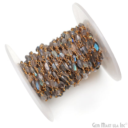 Labradorite 7x4mm Free Form Shape Gold Wire Wrapped Rosary Chain