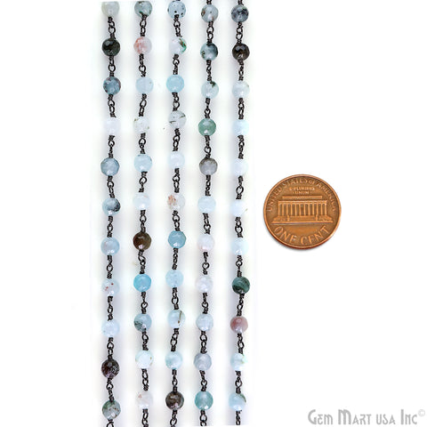 Light Aqua Jade 6mm Round Beads Oxidized Wire Wrapped Rosary Chain