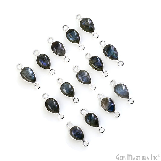 Labradorite Pear 6x8mm Gemstone Cabochon Double Bail Silver Bezel Connector