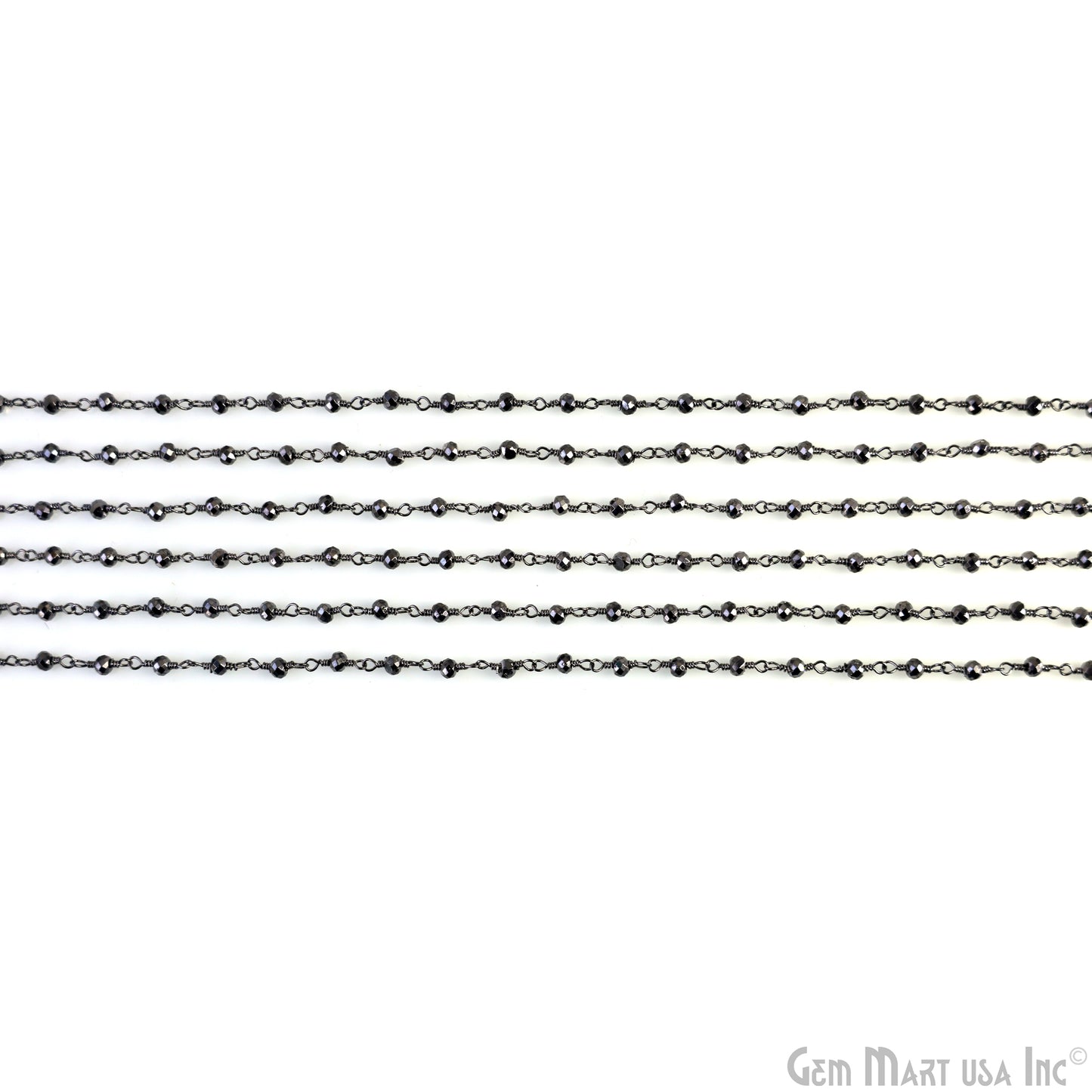 Pyrite Faceted Beads 3-3.5mm Black Plated Wire Wrapped Rosary Chain