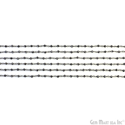 Pyrite Faceted Beads 3-3.5mm Black Plated Wire Wrapped Rosary Chain