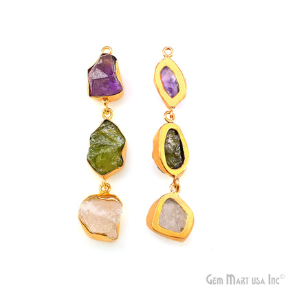 Rough Gemstone Bezel Setting 56x10mm Gold Plated Long Dangle Earring Pair Connectors