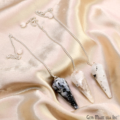 Gemstone Pendulum Silver Healing Dowsing Pointed Pendant 48x19MM