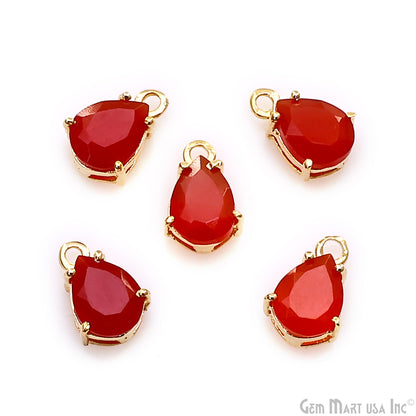 Carnelian 6x8mm Pears Gold Plated Prong Setting Gemstone Connector (Pick Bail)