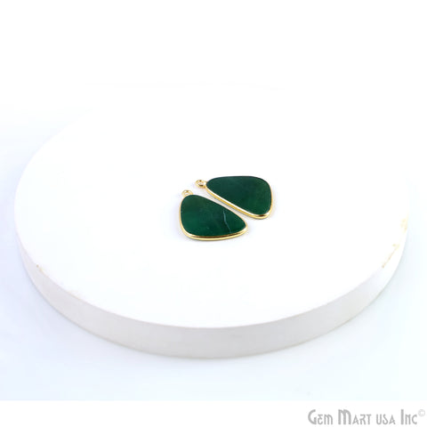 Green Onyx D Shape Gold Plated Single Bail Bezel Smooth Slab Slice Thick Gemstone Connector 31x16mm 1 Pair