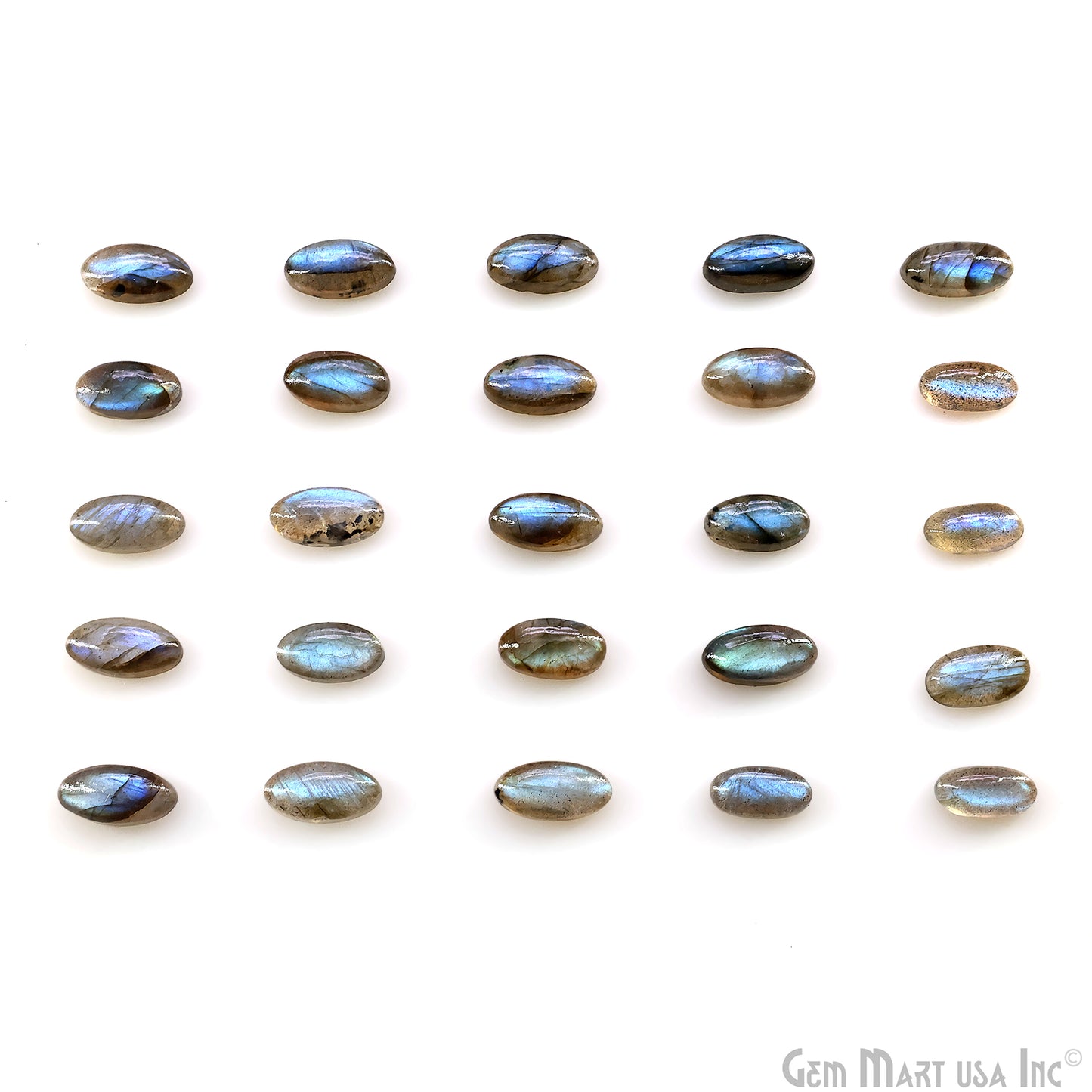 Labradorite Wholesale Gemstones, 100% Natural Semi-Precious Gems, Blue Flash Cabochon Loose Gems, 14x6mm, Oval, 4PC Lot
