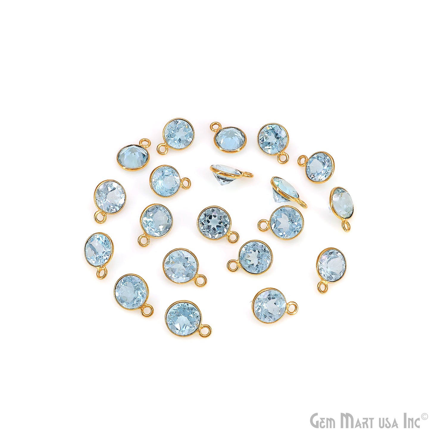 Round 8mm Brilliant Cut Gold Plated Bezel Single Bail Gemstone Connector