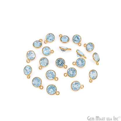 Round 8mm Brilliant Cut Gold Plated Bezel Single Bail Gemstone Connector