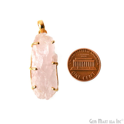 Natural Morganite Organic 39x15mm Gold Plated Prong Setting Single Bail Gemstone Pendant