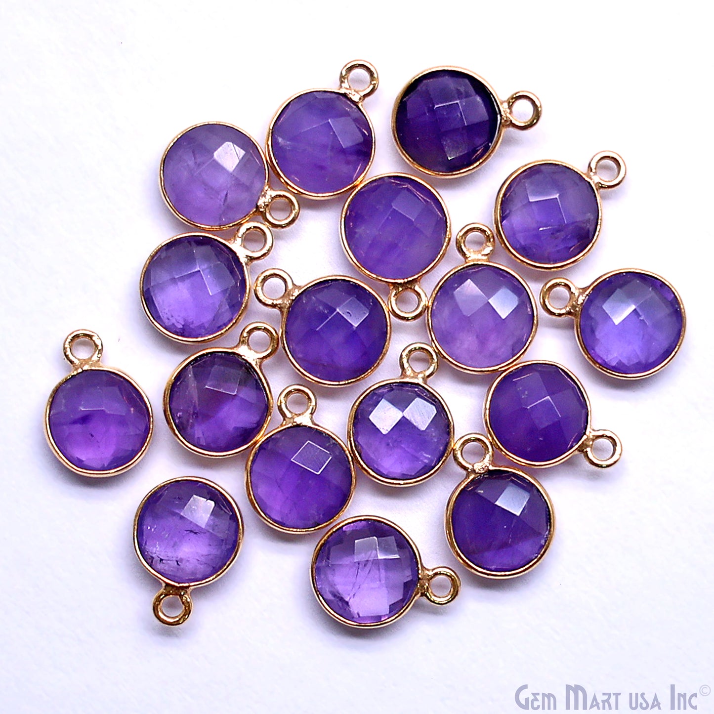 Round 8mm Single Bail Gold Plated Gemstone Bezel Connector
