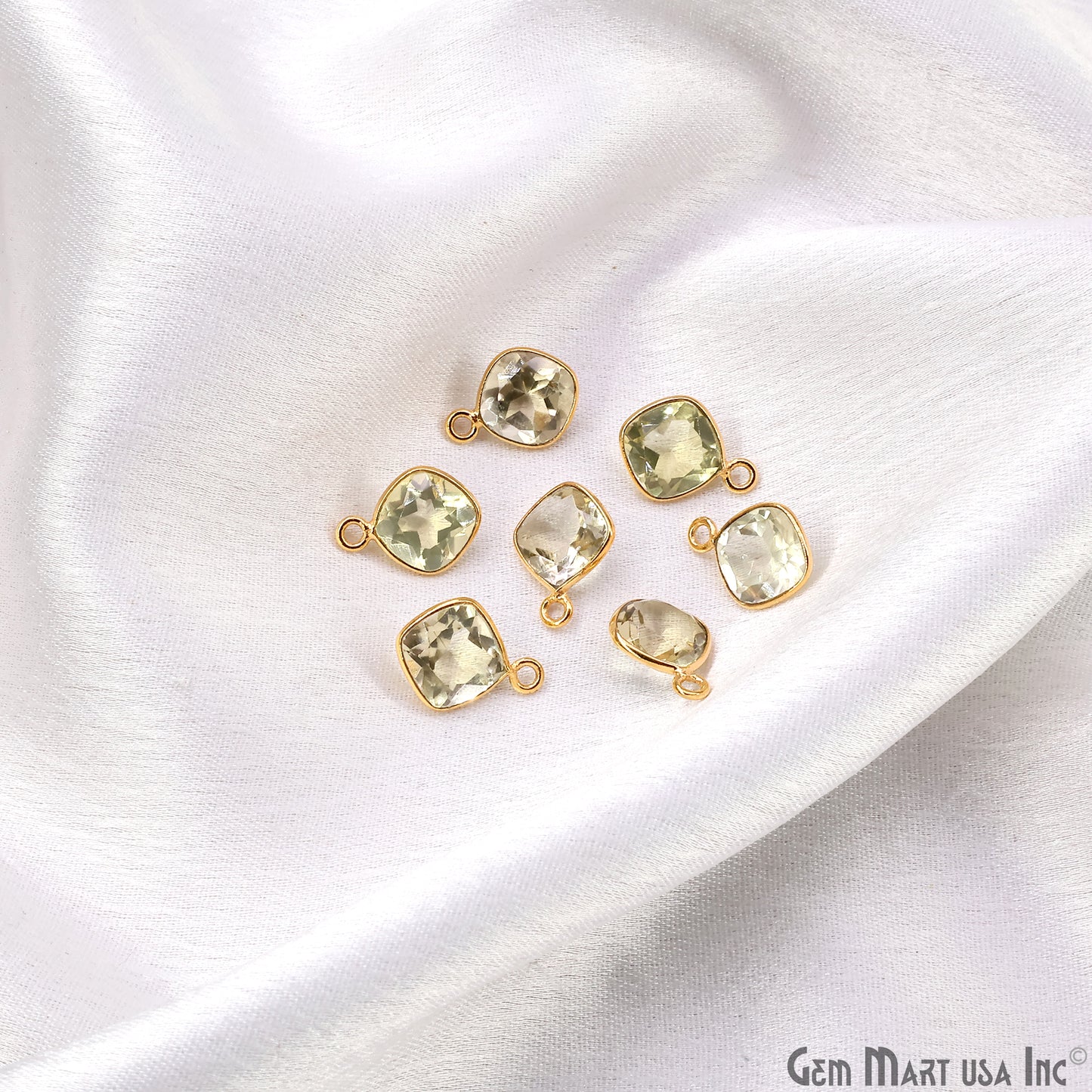 Cushion 8mm Brilliant Cut Gold Plated Bezel Single Bail Connector