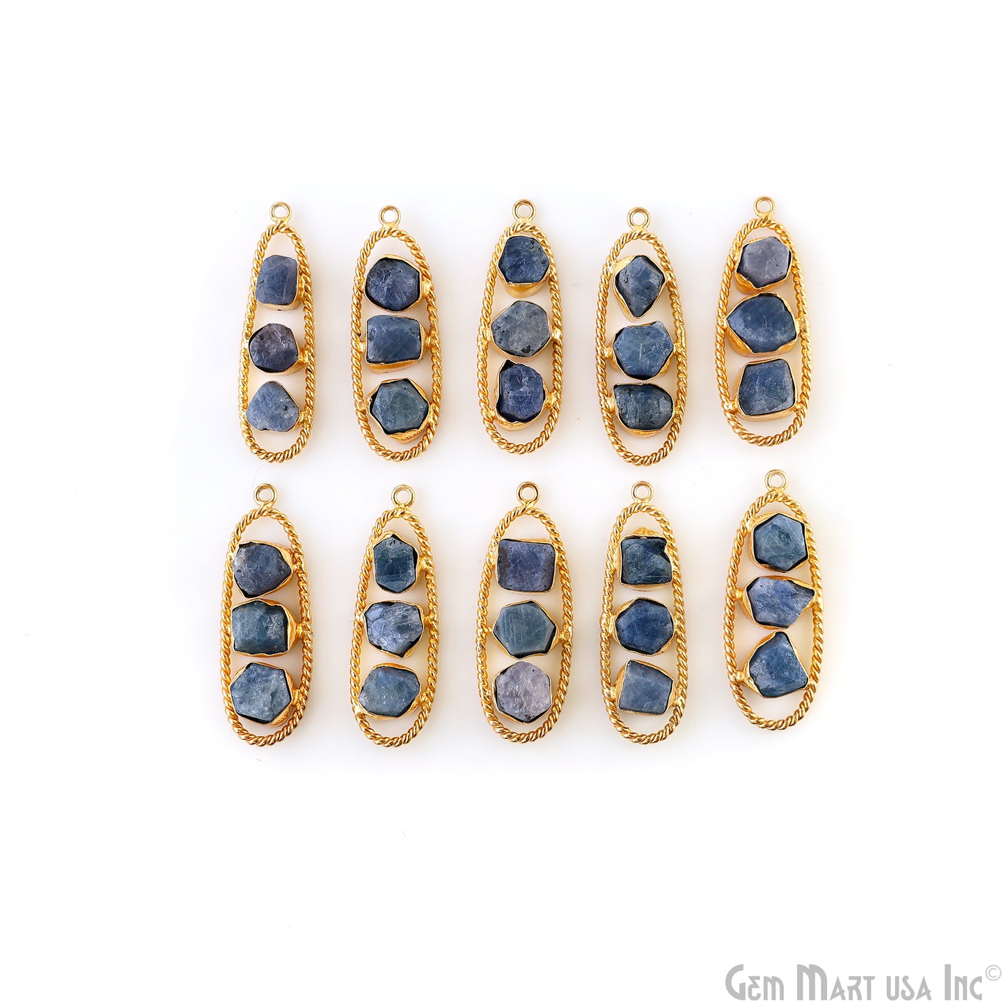 Tanzanite Rough Gemstone Free Form Oval Gold Plated Twisted Bezel setting 44x16mm DIY Earring Pendant Connector