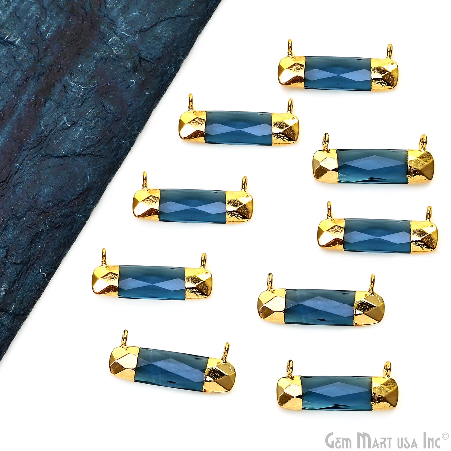 Iolite Rectangle 28x12mm Gold Electroplated Cat Bail Connector