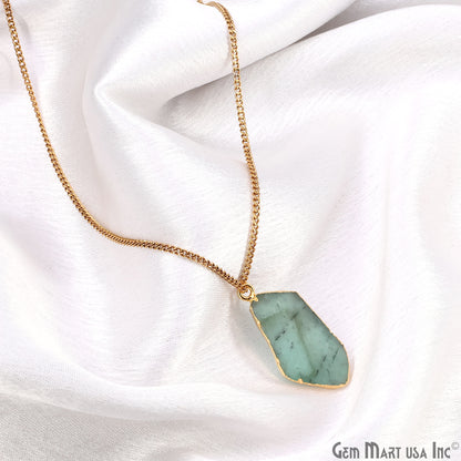 Emerald Free Form 28x15mm Electroplated Gemstone Single Bail Connector