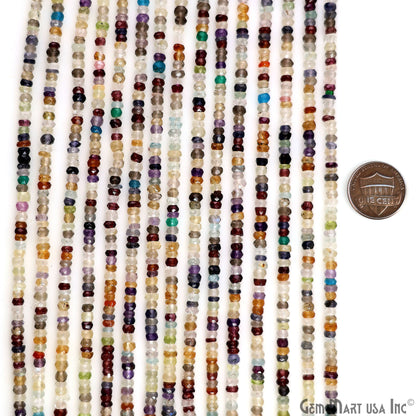 Mixed Rondelle Beads, 12.5 Inch Gemstone Strands, Drilled Strung Nugget Beads, Faceted Round, 3-4mm