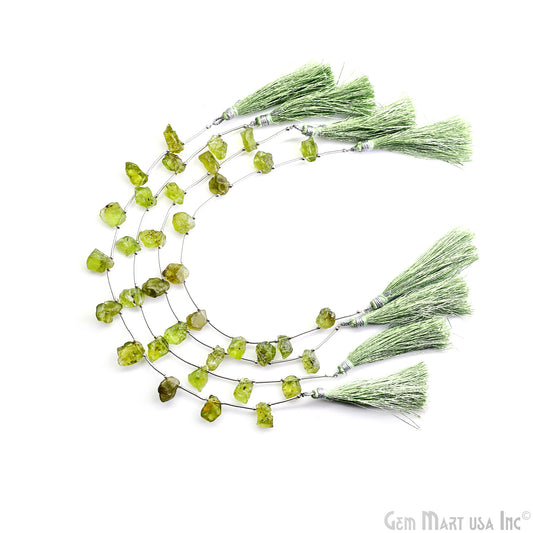 Peridot Rough Beads, 9.5 Inch Gemstone Strands, Drilled Strung Briolette Beads, Free Form, 12x20mm