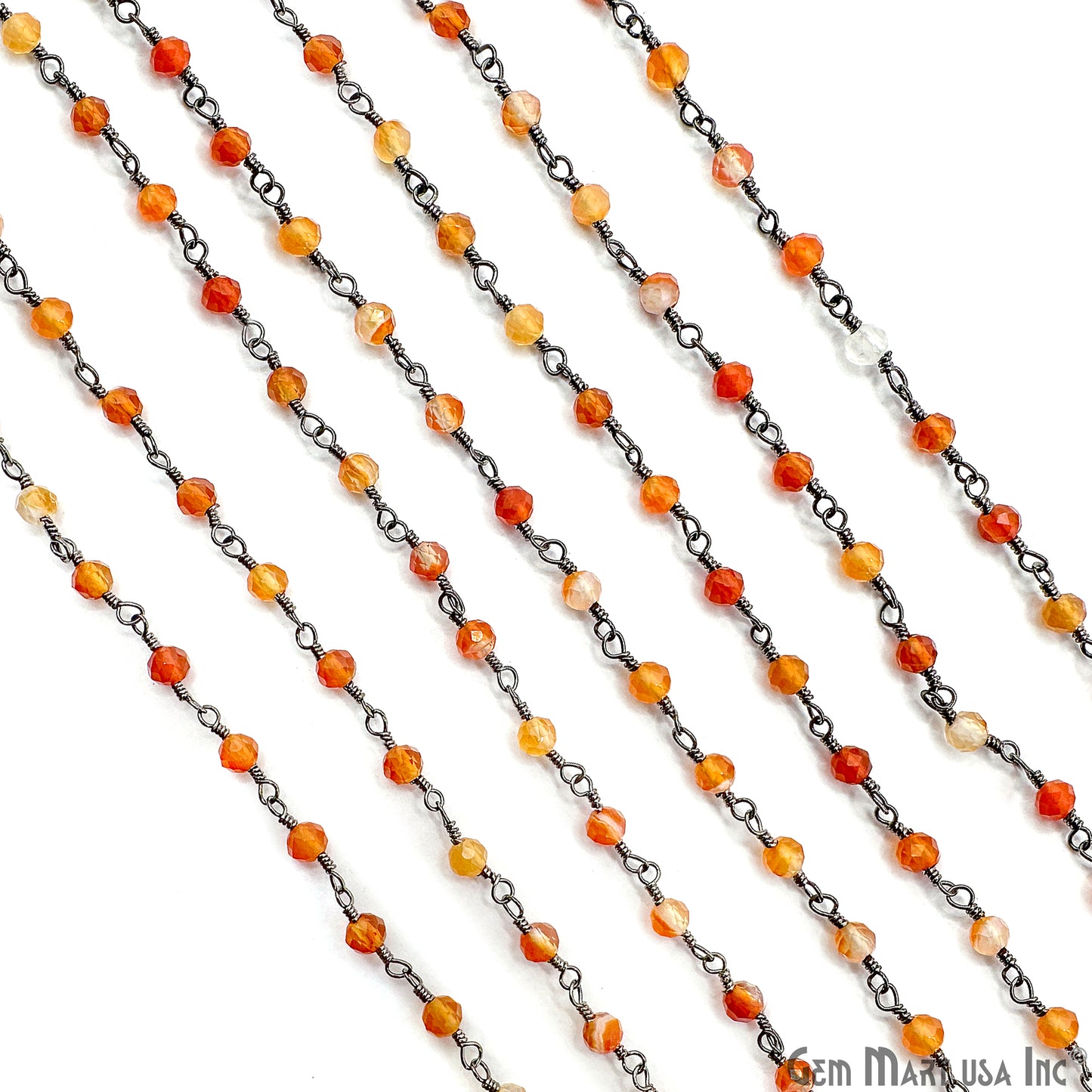 Shaded Carnelian 3-3.5mm Oxidized Beaded Wire Wrapped Rosary Chain