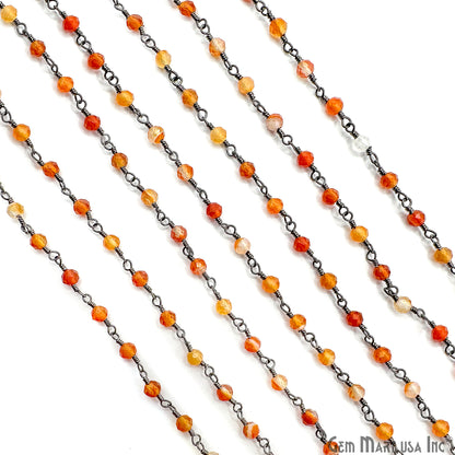 Shaded Carnelian 3-3.5mm Oxidized Beaded Wire Wrapped Rosary Chain