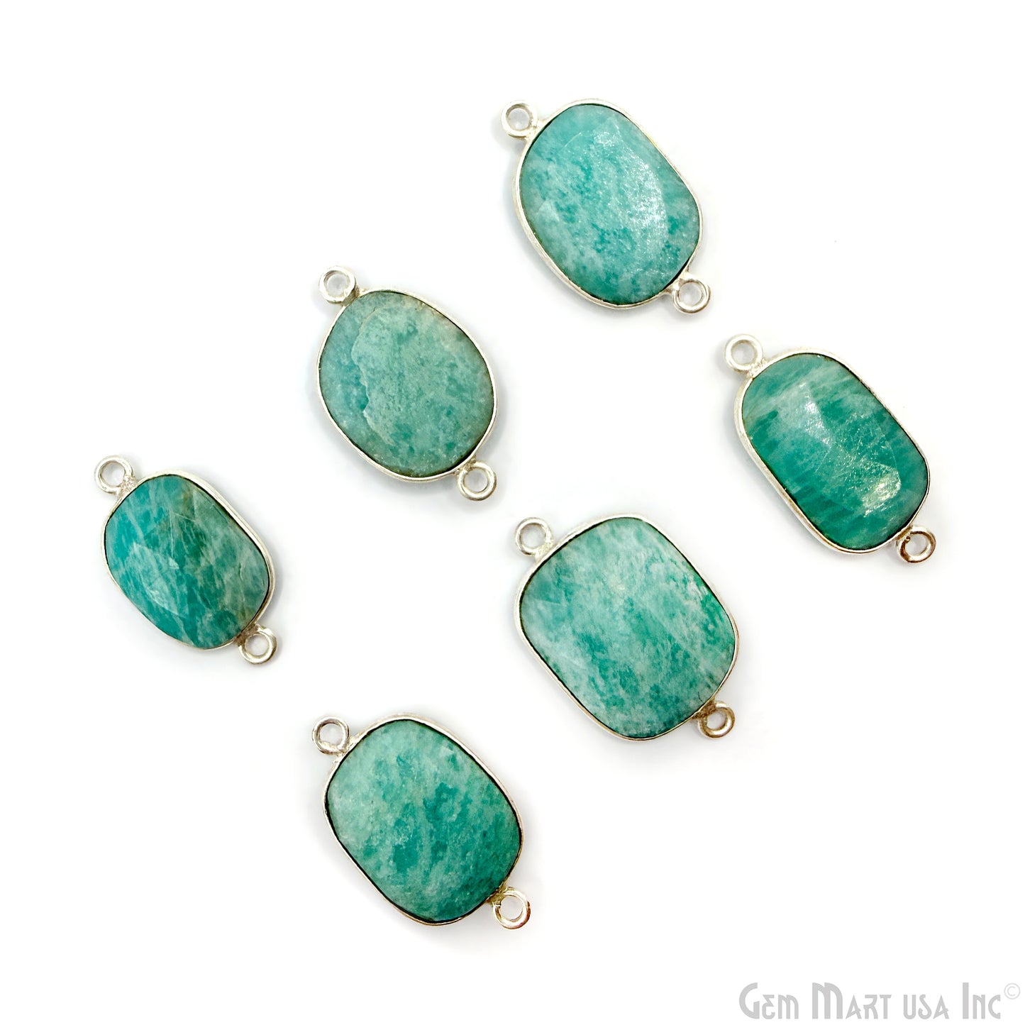 Amazonite Free Form Silver Plated Bezel Gemstone Connector 13x18mm