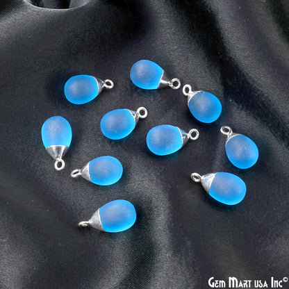 Sky Blue Chalcedony Matte Beads Single Bail Silver Electroplated Gemstone Connector