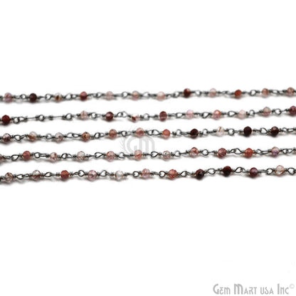 Shaded Strawberry Quartz Black Plated Wire Wrapped Gemstone Beads Rosary Chain
