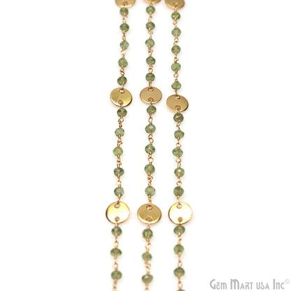 Peridot Faceted Round Beads & Finding Gold Plated Finding Rosary Chain