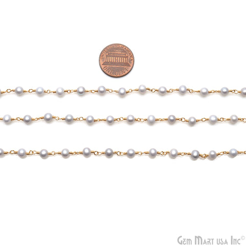 Grey Freshwater Pearl Round 5-6mm Gold Wire Wrapped Beads Rosary Chain