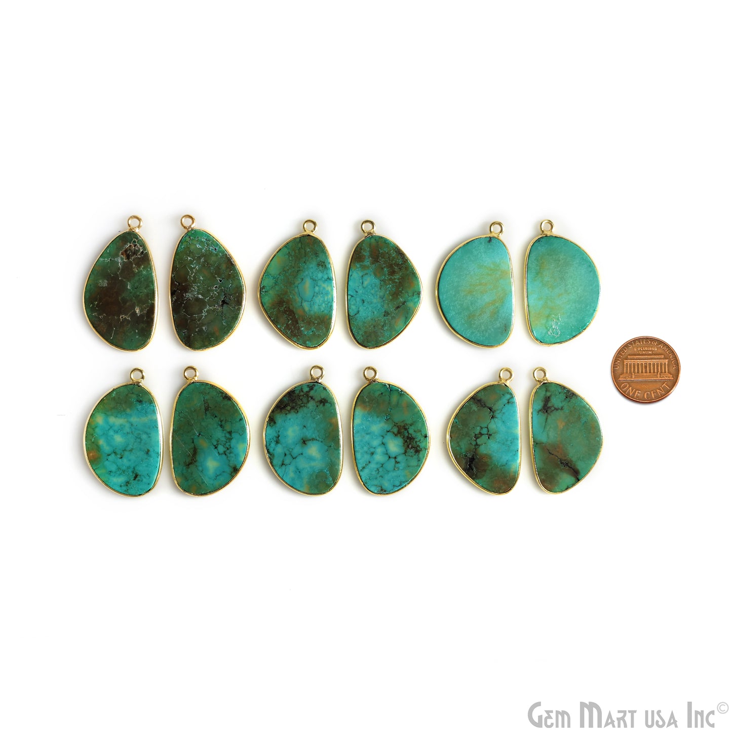 Turquoise Jasper Oval Gold Plated Single Bail Bezel Smooth Slab Slice Thick Gemstone Connector 30x18mm 1 Pair