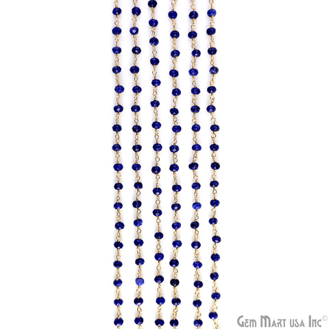 Lapis Faceted 4-5mm Gold Plated Gold Wire Wrapped Rosary Chain