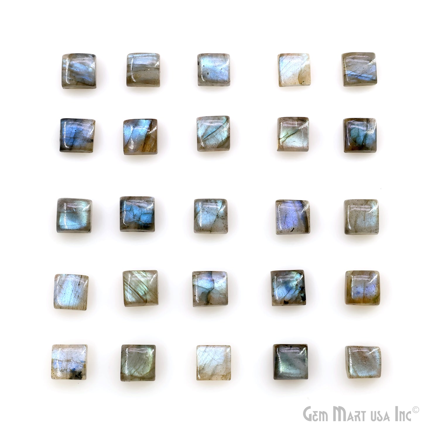 Labradorite Wholesale Gemstones, 100% Natural Semi-Precious Gems, Blue Flash Cabochon Loose Gems, 8mm, Square, 4PC Lot