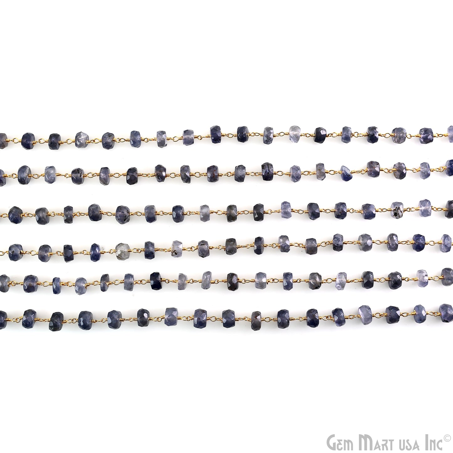 Iolite Faceted Beads 6-7mm Gold Wire Wrapped Beaded Rosary Chain