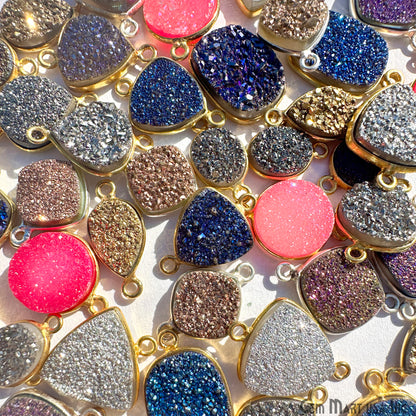 Druzy Gemstone Necklace Pendant Craft Pack, Raw Mix Shape Natural Gemstone, DIY Jewelry Starter Kit, Gemstone Supply Kit, 20 pcs,