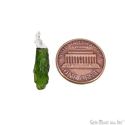 Raw Chrome Diopside Gemstone 18x5mm Organic Shape Silver Edged Single Bail Connector Charm