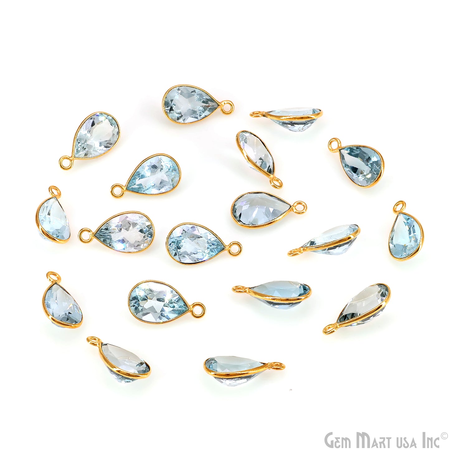 Pears 8x12mm Brilliant Cut Gold Plated Bezel Single Bail Gemstone Connector