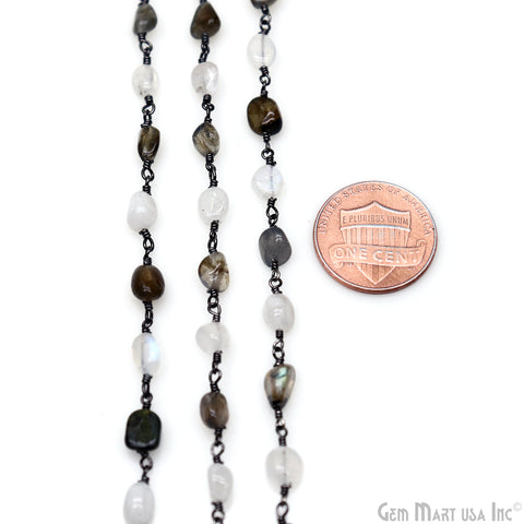 Rainbow Moonstone & Labradorite Tumble Beads 8x5mm Beads Oxidized Rosary Chain