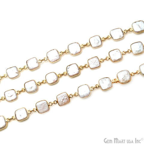 Freshwater Pearl 15mm Square Bezel Link Gold Plated Continuous Connector Chain