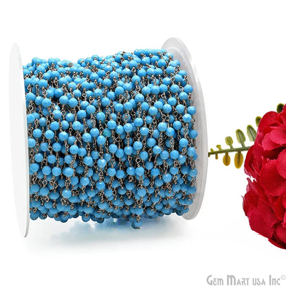 Turquoise Black Plated Wire Wrapped Gemstone Beads Rosary Chain